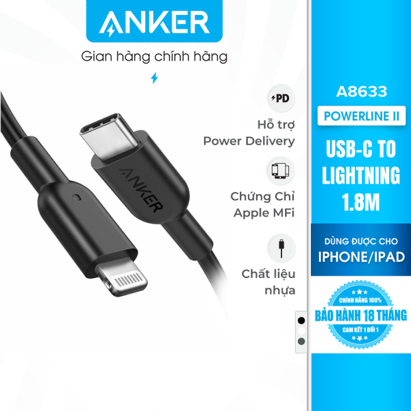 Cáp sạc Anker PowerLine II Lightning to USB-C dài 1.8m – A8633