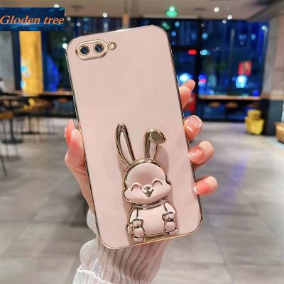 Andyh New Design For OPPO A3S Realme C1 A12E Case Luxury 3D Stereo Stand Bracket Smile Rabbit Electroplating Smooth Phone Case Fashion Cute Soft Case