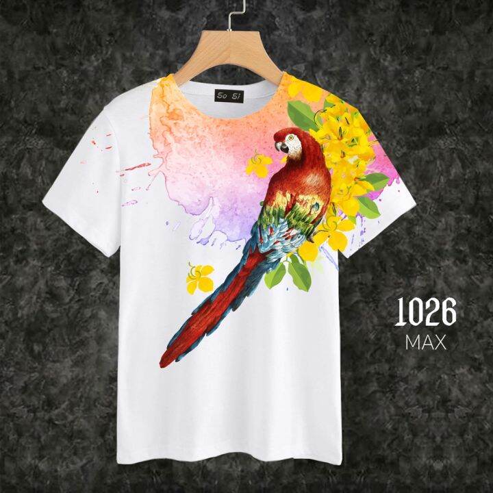 loso-store-เสื้อยืดพิมพ์ลาย-รุ่นสงกรานต์-max-ลายนกดอกไม้
