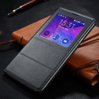 Smart View Auto Sleep Wake Shell with Original Chip Leather Case Flip Cover For Samsung Galaxy Note 4 Note4 N910 N910F N910H