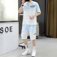 【Hot Sale】 New high-end casual sports suit mens T-shirt summer tide brand fashion Internet celebrity handsome two-piece