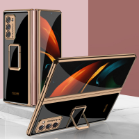 สำหรับ Samsung Galaxy Z Fold 3 2 5G เคสชุบขายึดแหวนนิ้วกระจกอย่างหนาเคส Galaxy ป้องกัน Z Fold2 Fold3 5G SiChuanZhiChengMao