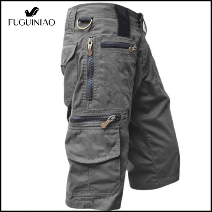 fuguiniao-กางเกงขาสั้นคาร์โก้ทหาร-กางเกงขาสั้นชายกระเป๋าหลากหลายกางเกงวิ่งขาสั้นยุทธวิธี