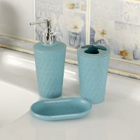 ◄ﺴ 3Pcs/Set Wheat Straw Bath Accessories Soap Dispenser Toothbrush Holder Soap Box Washroom SuitTH