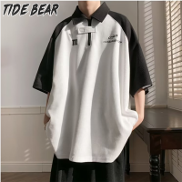 TIDE BEAR เสื้อยืดคอกลมแขนสั้นผู้ชายเสื้อผู้ชายเสื้อโปโลมาตรฐานใหม่อินเทรนด์เสื้อยืดฮาราจุกุแขนสั้นวัยรุ่นแนวทางอารมณ์ขี้เกียจ