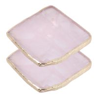 2Pcs Agate Slice Pink Agate Coaster Teacup Tray Decorative Design Stone Coaster Gold Edges Home Decor Gemstone Coaster Natural Crafts