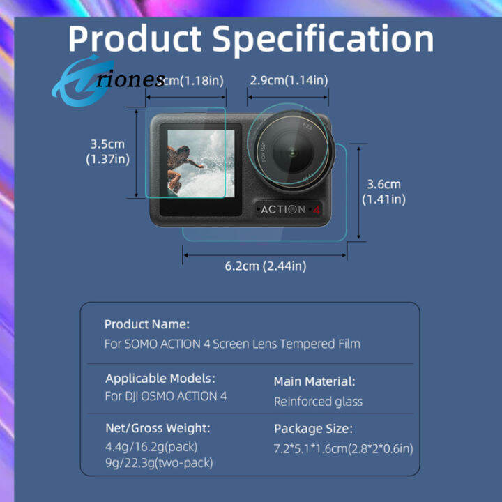 ป้องกันหน้าจอเลนส์ป้องกันหน้าจอแสดงผลของกล้องใช้ได้กับกล้องแอคชั่นแคมเมรา-osmo-action-4ที่ป้องกันหน้าจอกระจกเทมเปอร์