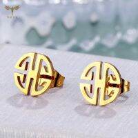 【YF】㍿  Pattern Stud Earrings Auspicious Longevity Means Ear Piercing Jewelry 12 Pairs Pack FestiveTH