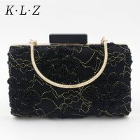 Luxurious clutch with dress and cheongsam womens black small bag handbag ladys beaded embroidered evening clutch 【JYUE】