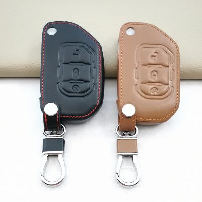 ┅✌ Leather 3 Button Car Key Case Cover For Jeep Wrangler JL TJ Gladiator JT 2018 2019 Remote Keyless Covers Bag Auto Accessories