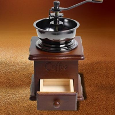 （HOT NEW）เครื่องบดกาแฟ WoodenCoffee Grinder Hand Stainless SteelCoffee Spicburr Mill WithMillston