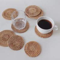 【CW】◈  10CM Handcrafted Woven Rattan Coaster Multi-Use Insulation Anti Scald Round Cup Pot Cushion With Holder