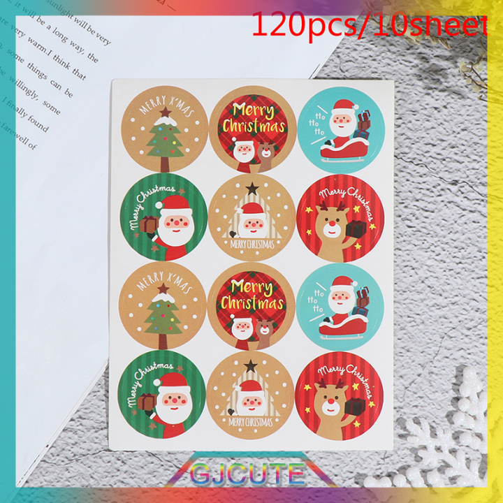 gjcute-สติกเกอร์ของขวัญคริสต์มาส120pcs-merry-christmas-round-บรรจุภัณฑ์สติกเกอร์ฉลาก