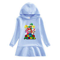 Super Mario Bros เสื้อผ้าเด็กเด็กวัยหัดเดิน Ruffled ฤดูใบไม้ร่วงผ้าฝ้าย2-8ปี Hooded เสื้อกันหนาวชุดเสื้อกันหนาวแขนยาว Princess