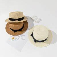 【CC】 22023 Parent-Child Beach Hat Panama WomenS Brand Flat Brim Bow Sunshade