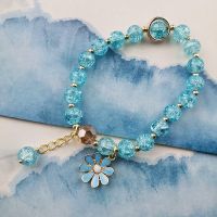 [ Ready Stock ] Multi- Layers Crystal Bracelet with Daisy Flowers / Daisy Bracelet / Transparent Crystal Flower Bracelet / Handmade Elastic Bracelets