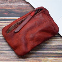 LEACOOL Vintage Mens Genuine Leather Mini Coin Purse Card Case Holder Wallet Clutch Male Short Zipper Small Change Bag