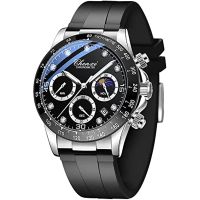 ZZOOI Top Brand Black Watch for Men Stop Watch Calendar Rubber Strap Fashion Casual Business Male Watches 3ATM Waterproof Gift Clock