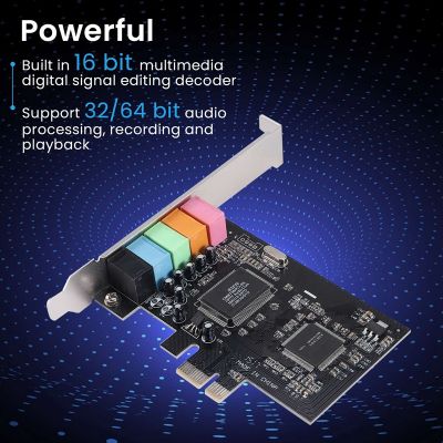 PCIe Sound Card 5.1, PCI Express Surround Card 3D Stereo Audio with High Sound Performance PC Sound Card CMI8738 Chip