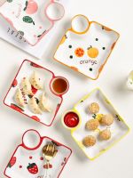 Exclusive customization Kawashima House Japanese dumpling plate with vinegar dish dumplings special plate household creative ceramic grid plate breakfast plate