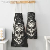 ◊ Women Kitchen Aprons Skull Printed Waterproof Cooking Oil-proof Cotton Linen Antifouling Chef Apron Cleaning 68x55cm Delantal