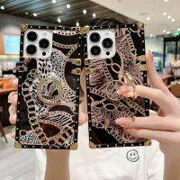 เคสโทรศัพท์โลหะลายเสือดาวแฟชั่นพร้อมที่ยึดสำหรับ IPhone 15 Pro Max Plus IP 14 13 12 11 Pro Max X XS Max ปิดคลุมป้องกันการกระแทก