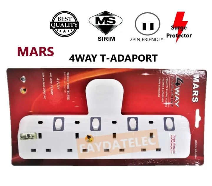 MARS 4WAY 3PIN TADAPORT/EXTENSION SOCKET (SIRIM APPROVED) SURGE PROTECTOR Lazada