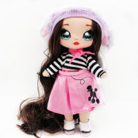 new 19cm Original Fashion doll purple poodle girLong black hair Big face big eyes Beautiful doll Best Gift