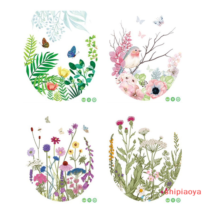 shipiaoya-สติกเกอร์ติดห้องน้ำรูปหญ้ารูปนกดอกไม้ติดด้วยตนเองลอกออกได้สำหรับตกแต่งห้องสติกเกอร์ติดหน้าต่าง