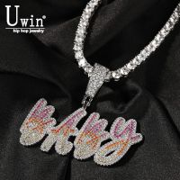 ✌❒  Uwin Custom Color Gradient Letters Pendant Name Necklace Iced Out CZ Personalised Drop Shipping