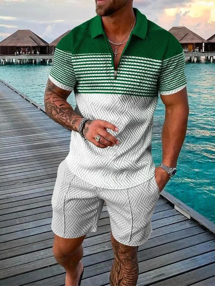 Summer Men Luxury Popular Chinese Style Casual T Shirt Tracksuit 2 Piece  Set 3D Print Beach Wild Short Sleeve O-Neck Clothing