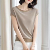 ☬✚ Korean Fashion Womens Short Sleeve Knitted Top Round Neck T-Shirt Shiny Silk Short Sleeve T-Shirt Womens Korean Bat Sleeve Top Ice Silk Knitted Shirt 韩版时尚女装短袖针织上衣圆领T恤 闪闪亮丝短袖T恤女 韩版蝙蝠袖上衣 冰丝针织衫 sg7.24