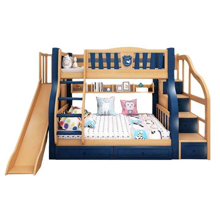 China Kids furniture bedroom blue Pink bunk bed with slide ladder
