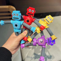 1Pcs Stretchy Tube Robot Puzzle Toy Novelty Decompression Toy Cartoon Suction Cup Telescopic Robot Shape Luminous Kids Toy