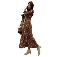 Chiffon Printed Long-Sleeved Slim-Fit V-neck Dress Floral Printed Dress Woman Dress Vestido De Mujer Femme Robe