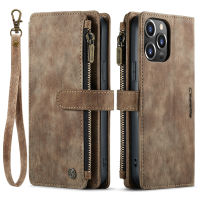 iPhone 13 Pro Max Wallet Case , RUILEAN Durable PU Leather Magnetic Flip Lanyard Strap Wristlet Zipper Card Holder Phone Case for iPhone 13 Pro Max