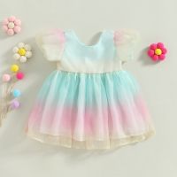 Citgeett Summer Kids Toddler Girls Casual Princess Dress Short Sleeve Rainbow Dress Bow Decoration Clothes  by Hs2023