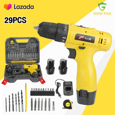 TP Tools สว่านไร้สาย 28v สว่าน 2 ระบบ CORDLESS ELECTRIC DRILL สว่านแบต สว่านไขควง สว่านแบตเตอรี่ สว่านไฟฟ้า ฟรีแถมอุปกรณ์ 29 ชิ้น พร้อมชุดอุปกรณ์ แบต2ก้อน