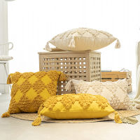 Beige Yellow Cotton Cushion Cover 45x45cm Tassels Embroidery Pillow Cover Home Decor Sofa PillowCase Pillow