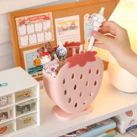 Cute Multi-function Desk Strawberry Divided Grid Pen Holder Desktop Organizer Makeup Brush Storage Stationery Box Desk Shelf