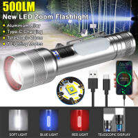 ไฟฉาย P50 3แหล่งกำเนิดแสงแสงสีขาวสีแดงสีน้ำเงิน escopic Zoom Torch IPX4ไฟฉายกลางแจ้งแบบชาร์จไฟได้พร้อมสาย USB