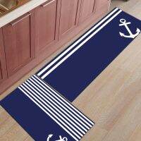 Dark Blue Stripes Anchor Carpet Kitchen Floor Mat Home Entrance Doormat Anti-slip Bathroom Area Rug Home Floor Decoration 1PC