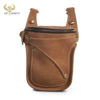 【LZ】lnh513 Best Sale Crazy Horse Quality Leather 7  Motorcycle Riding Drop Leg Bag Design Travel Fanny Belt Waist Pack For Men Male 9326