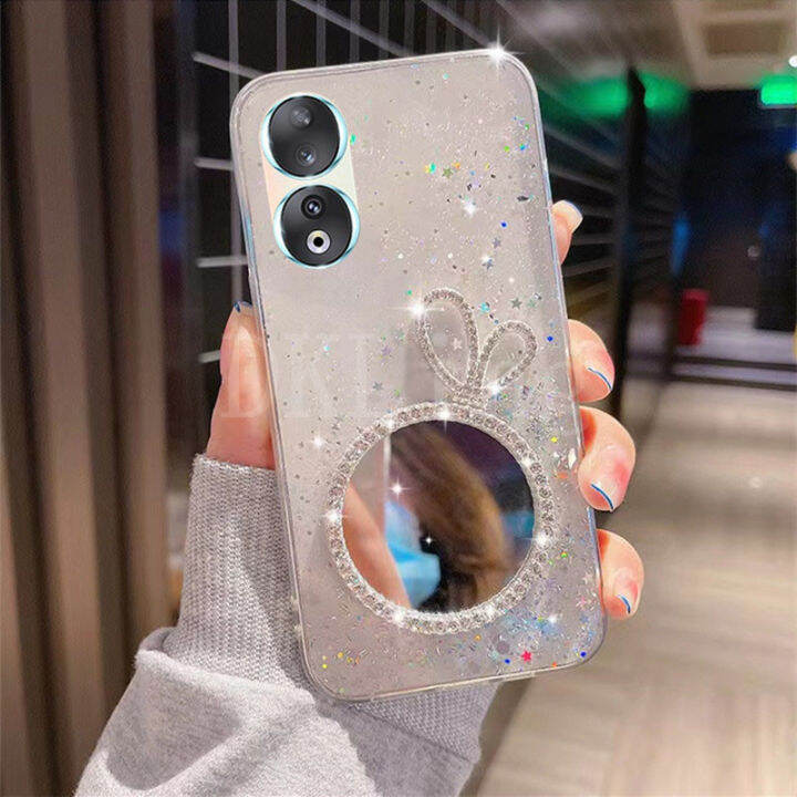 เคสสำหรับ-honor-2023นิ่มโปร่งใส90-5g-90-lite-70-lite-เคสโทรศัพท์ซิลิโคนแวว-rhinestone-หรูเคสมือถือ-honor-90-lite-หูกระต่ายแต่งหน้าฝาหลัง-honor-90-5g