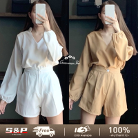 ⚡️พร้อมส่ง⚡Greenmanpor - ชุดเซตคอจีนแขนยาวขาสั้น 2pcs เสื้อ+กางเกง Comfy set