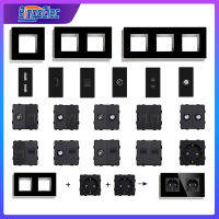 BINGOELEC Sensor Switch with Socket Glass Switch Socket light switch เต้ารับติดผนัง เต้ารับ Wifi USB Rj45 CAT6 Black Function Parts-Lusjeh