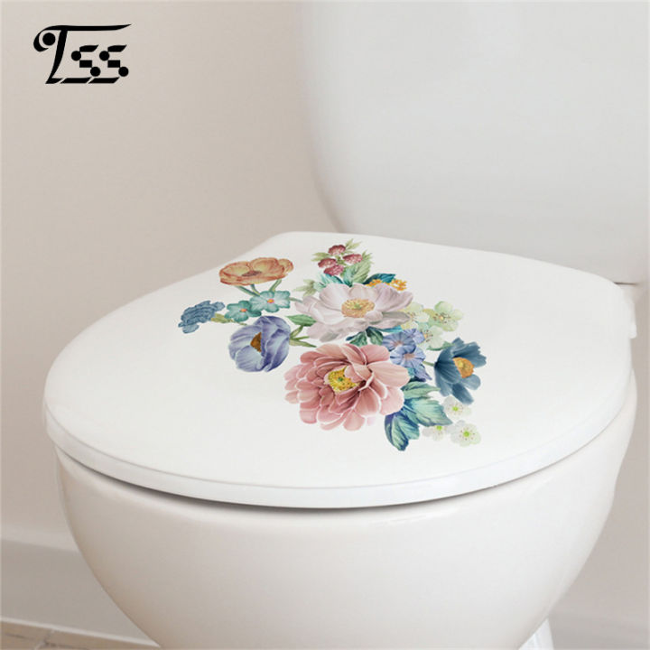 ภาพวาดติดฝาชักโครกลายสติ๊กเกอร์ห้องน้ำดอกไม้ศิลปะบนผนัง3มิติสำหรับตกแต่งห้องน้ำ