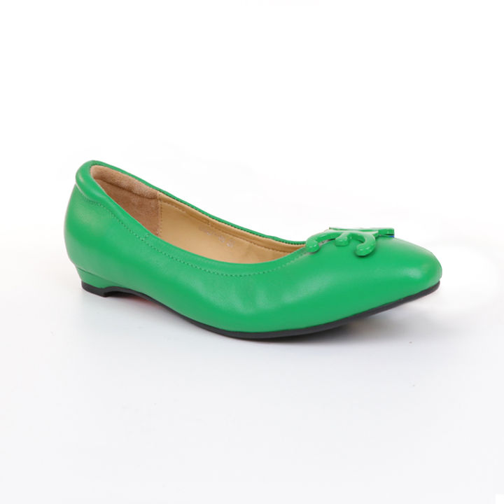 elle-shoes-รองเท้าหนังแกะ-ทรงบัลเล่ต์-lamb-skin-comfy-collection-รุ่น-ballerina-สีเขียว-elb001