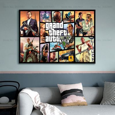 CP102 GTA 5โปสเตอร์ผ้าใบผนังศิลปะแกรนด์ขโมยอัตโนมัติ V เกม WallCanvas พิมพ์บาร์ผ้าใบภาพจิตรกรรมฝาผนังห้องนอนตกแต่งใหม่