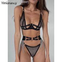 【CW】♀  Yimunancy Mesh Erotic Set Gothic Cut Out Chain Decorated Brief